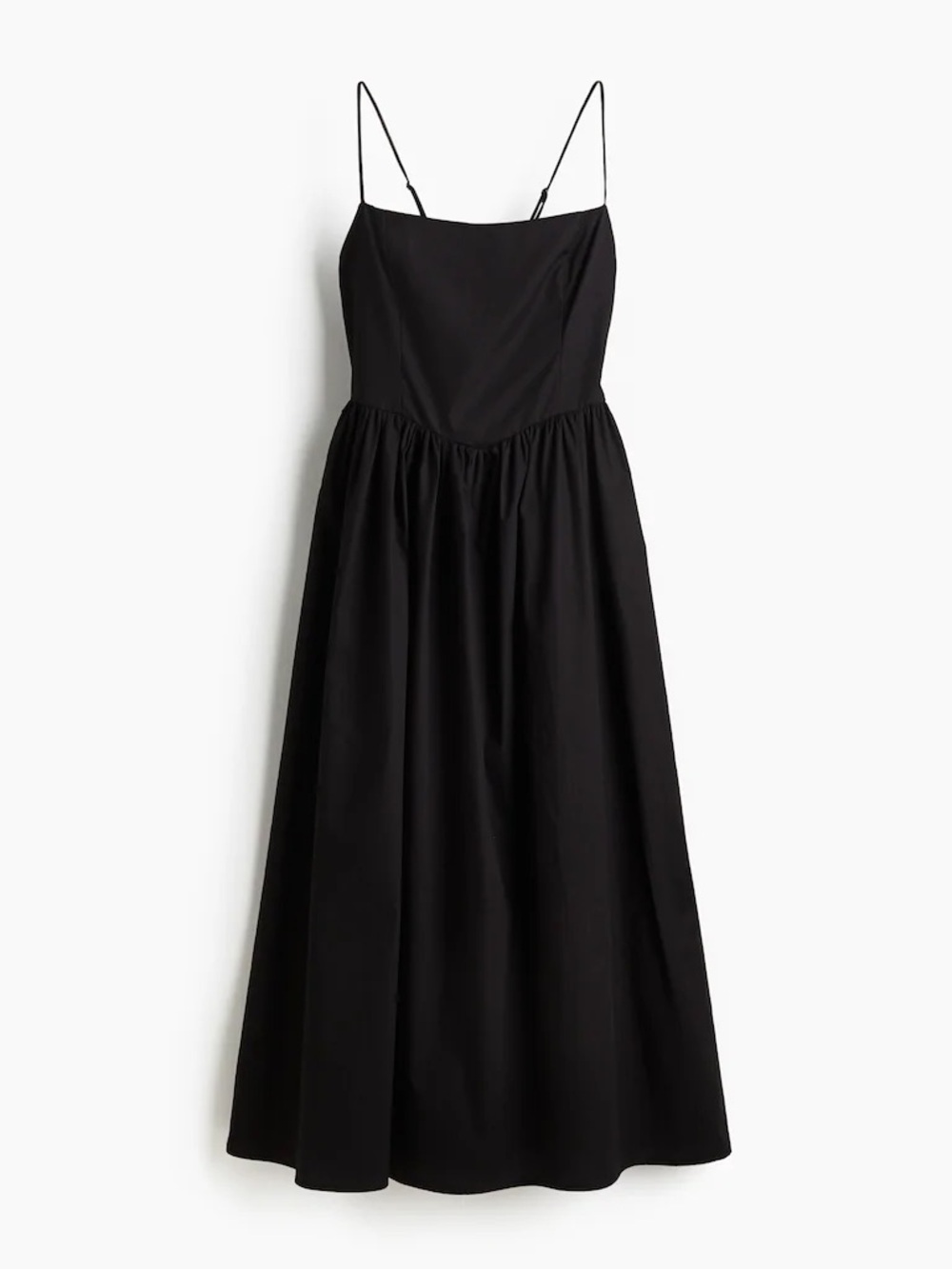 Black Spaghetti Strap Maxi Dress with Gathered Waist